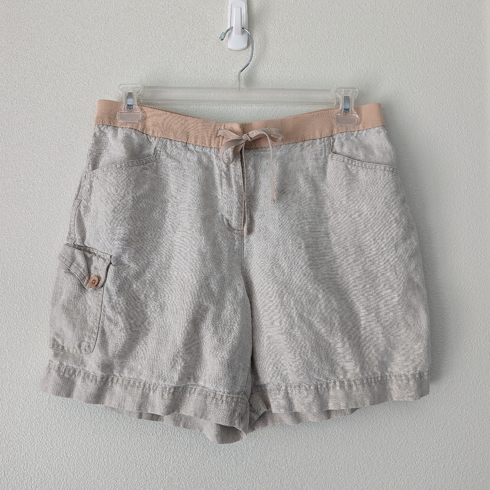 J. Jill Linen Cream Colored Stretch Waist Shorts Size 12